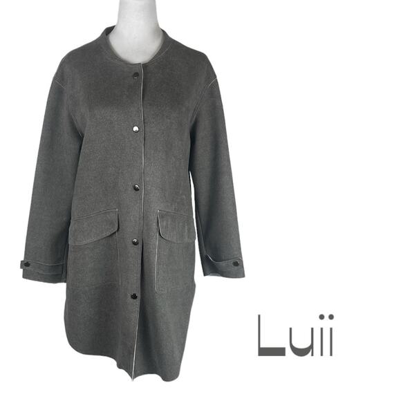 Anthropologie Luii Gray Raw Edge Metal Snaps Academia Prep Coat NWOT Size S - Picture 2 of 11